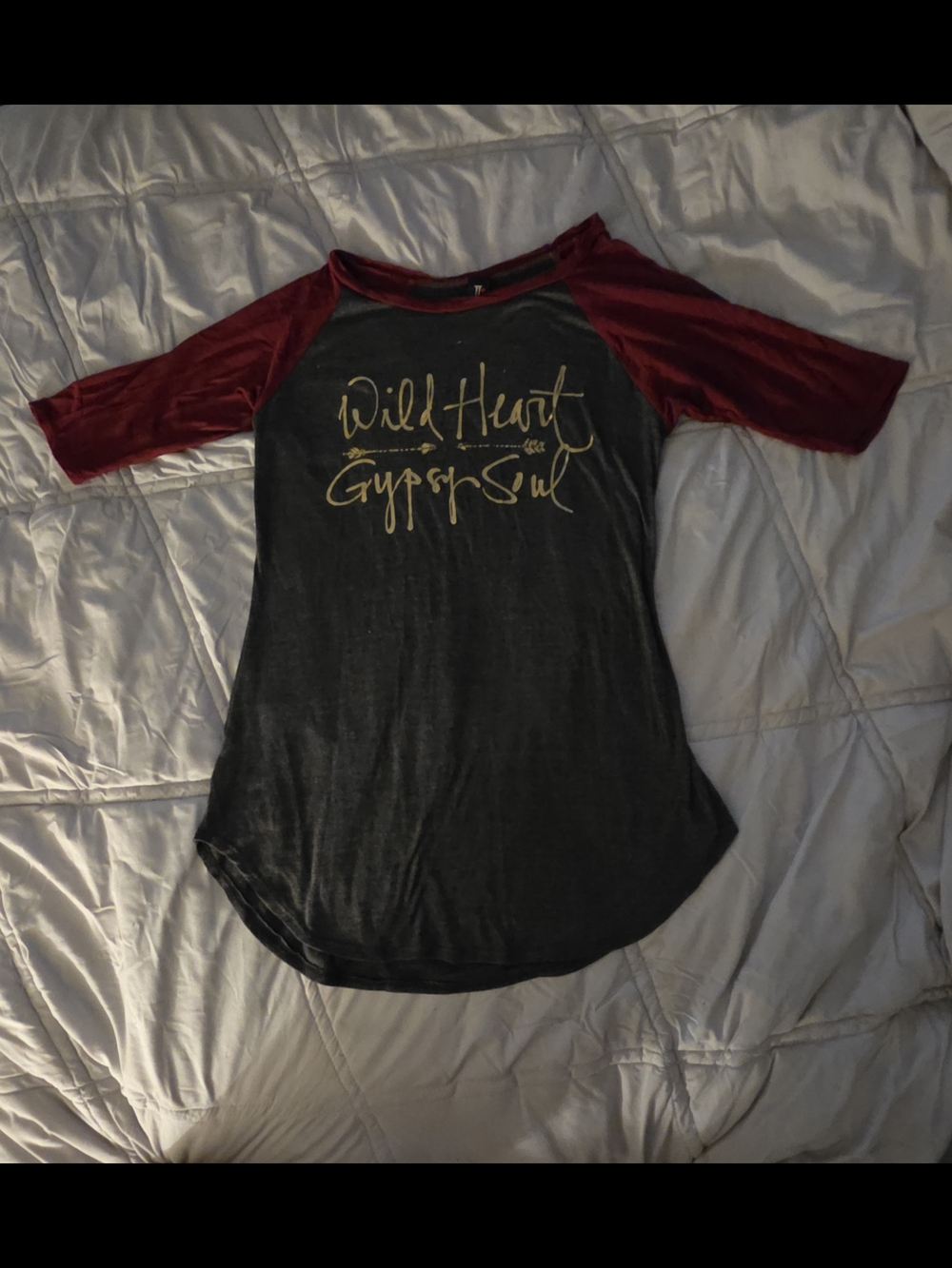 Women’s Black & Burgundy Raglan Graphic Tee - Wild Heart Gypsy Soul
